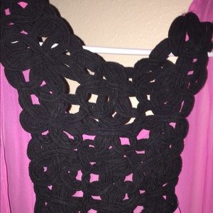 High Low Hot Pink & Black multimedia flutter top!